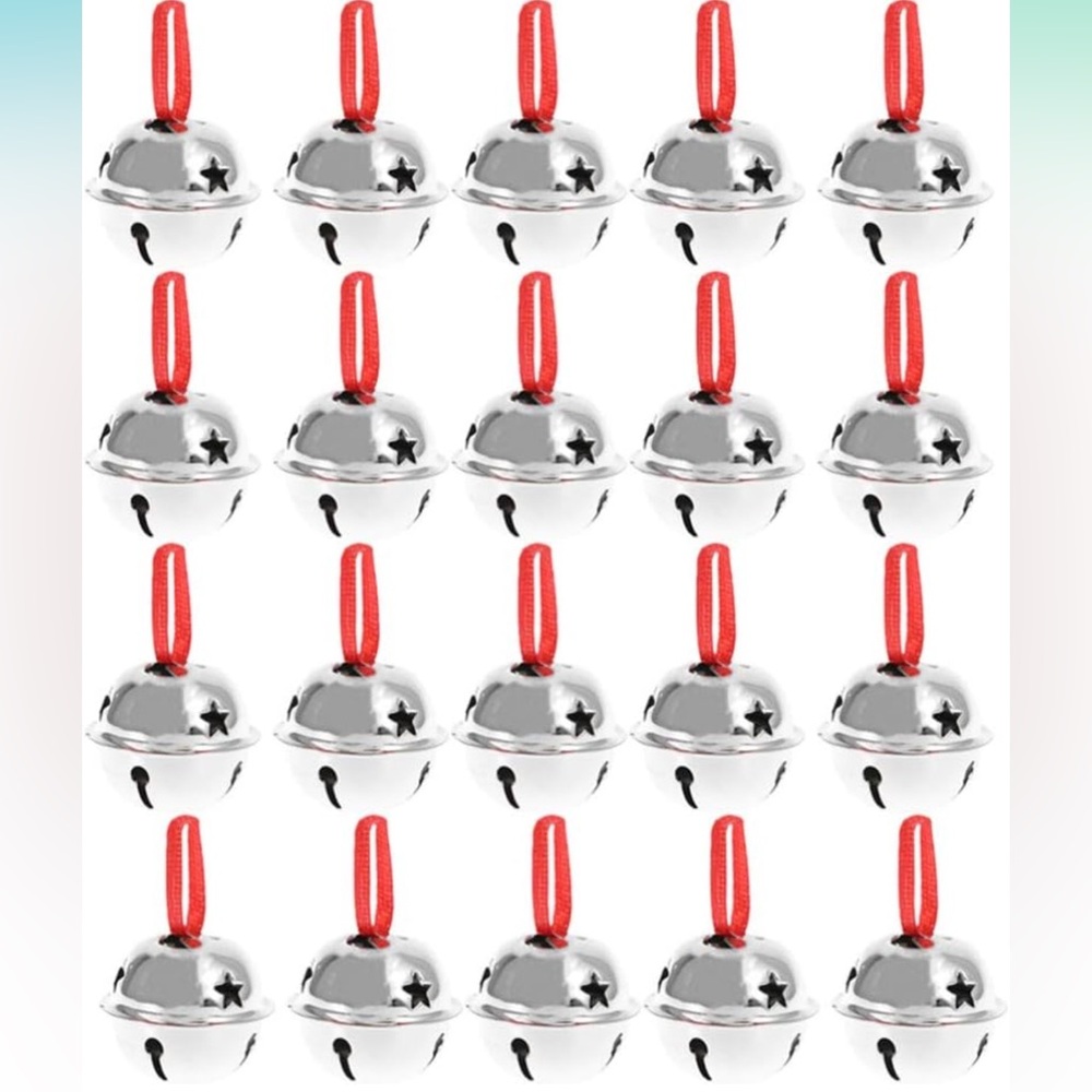40 pcs Christmas Silver Jingle Bell Hollow Out  with Ribbon 4 cm and 3 cm